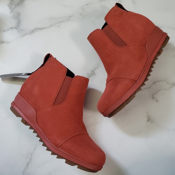 Sorel Orange Suede Waterproof Chelsea Wedge Ankle Boots Size: 6 5 Rust - Picture 7 of 7